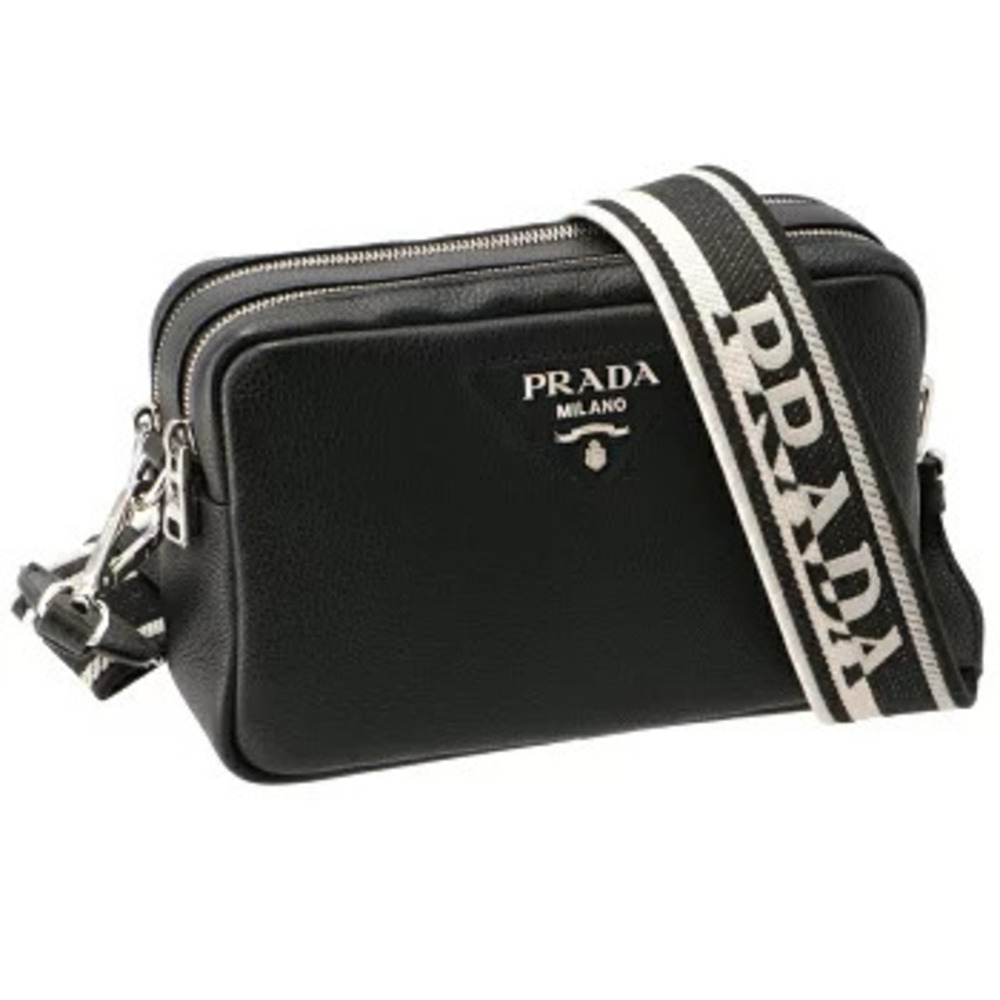 Prada Shoulder Bag Crossbody Logo Strap Black